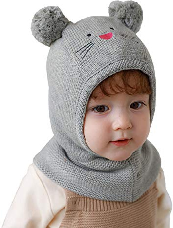 Magracy Baby småbarn barn vinter varm huva hatt fleece fodrad stickad hatt halsdukar med öron, Grå, 2-5 År