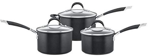 Circulon Non Stick Saucepan Set of 3 – Saucepans for Induction Hobs 16, 18 & 20cm with Toughened Glass Lids & Soft Grip Handles, Dishwasher Safe Pan Set, Black