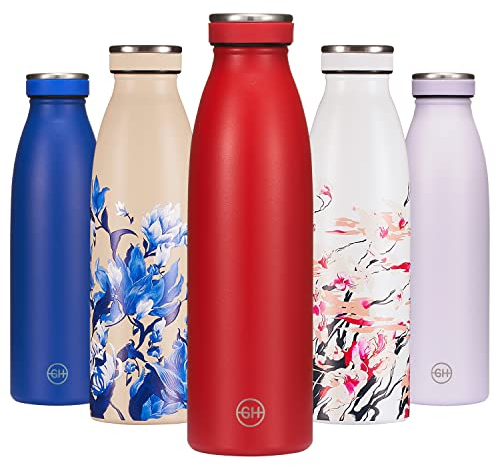 B2DO for GH Botella de Agua acero Inoxidable 500ml Rojo Rubi | Frasco de Agua de Metal Reutilizable | Botella Termica Doble pared al vacío | Botella de bebida Sin BPA, Antigoteo y Fugas