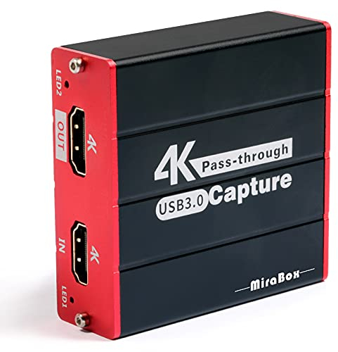 Mirabox320 USB 3.0 Game Video HDMI Capture Card, 4K Pas-Through, grabación 1080p y transmisión en Directo para PS4 PS5 Camera en OBS, Twitch, Youtube, Windows Mac