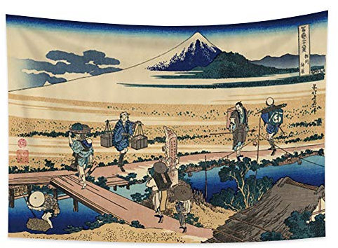YONGFOTO Tapiz Japones Ukiyo-e Monte Fuji 36 Vistas Habitación Colgar de la Pared Nakahara en la provincia de Sagami Mural Japonesa Pintura Hokusai Cuadro 100x70cm