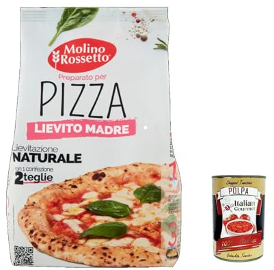 3x Molino Rossetto Preparato per pizza con lievito madre, pizzamischung mit Mutterhefe 750g + Italian Gourmet polpa 400g