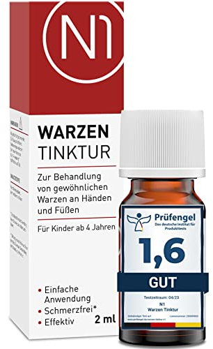 N1 Warzen Tinktur 2ml - Effektiver Warzenentferner [Medizinprodukt] - Einfach anzuwenden & schmerzfrei - Nur 1x pro Woche - Ideales Warzenmittel für Stiel-, Dornwarzen & Gewöhnliche Warzen