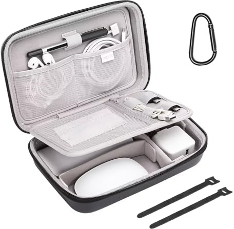 MOSISO Electronic Organizer Travel Case Compatible with MacBook Power Adapter, Compatible with Magic Mouse & Pencil, SD Card, USB Flash Disk with 4 Modular Insert & 2 Cable Tie & Snap Hook, Black