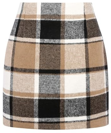 Mywinway Plaid Skirts for Women 2025 Fall Winter High Waisted Wool Tartan Tweed Flannel Corduroy Bodycon Cute Mini Pencil Skirt, BrownBlack, L
