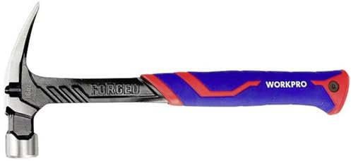 WORKPRO Martello da falegname con manico tubolare in fibra con magnete 450 g, 453 g, 33 x 14 x 14