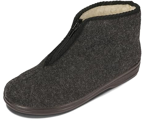 BAWAL Damen Herren Warme Hausschuhe aus Filz mit Wolle Gefüttert Reißverschluss Unisex Hüttenschuhe 36-46 EU (Grau/Schwarz, 41)