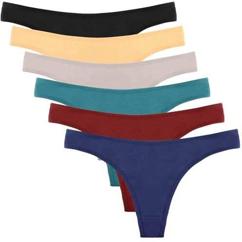 DRESHOW 6 Piezas Tanga para Mujer de Algodón Transpirable - Ropa Interior Negro y Rayas de Colores