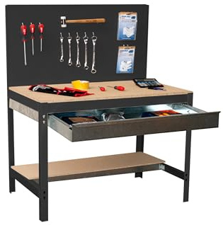 SimonRack Arbetsbänk Verkstad, Lastkapacitet 600 kg, 1445x1510x610 mm, Arbetsbord, 1 Låda, Antracit/Trä - BT2