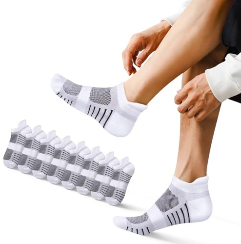 EKSHER Sportstrumpor herr 8 par löparstrumpor anti-blister damstrumpor bomull ankelstrumpor, Vit x 8, 47-50 EU