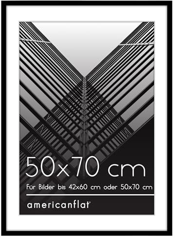 Americanflat Cornice 50x70 cm Nera - Cornice 42x60 cm con Passepartout o 70x50 cm Senza Passepartout - Portafoto con Bordo Sottile in PVC e Pannello Protettivo in Plastica