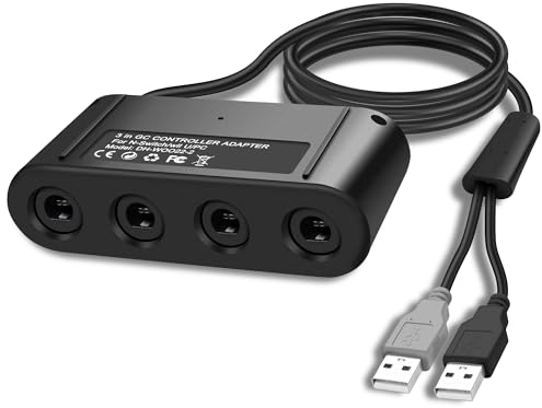 MEIRIYFA Adattatore controller per GC, compatibile con Switch Super Smash Bros NGC Adattatore per WII U/PC USB & Switch con 4 porte/Turbo e caratteristiche di vibrazione