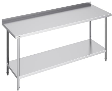 VEVOR Edelstahl-Arbeitstisch, gewerblicher Arbeitstisch zur Lebensmittelzubereitung, Arbeitstisch aus Metall mit Einstellbarer Höhe für Restaurant, Zuhause und Hotel 610 x 1829 x 914 mm