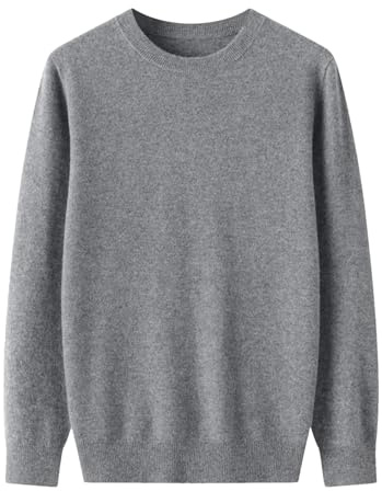 Mkjuuior Suéter de lana merina de primavera para hombre con cuello redondo de manga larga de cachemira, gris, M