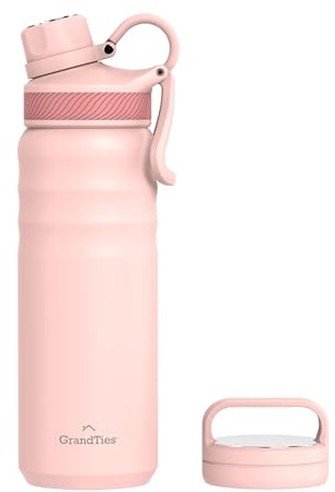 GRANDTIES Sport-Edelstahl-Wasserflaschen mit breiter Öffnung, vakuumisoliert, wiederverwendbar, auslaufsicher, BPA-frei, Reise-Metallkanne, Thermoflaschen für Männer und Frauen, Fitnessstudio, 2 Stück