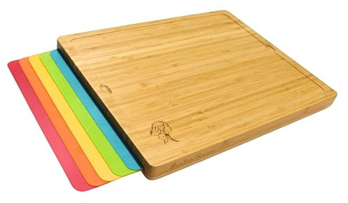 Tabla de Cortar Cocina - 6 Tablas de Cocina en 1 - Tabla Cortar Bambú y 5 Láminas para Evitar Contaminación Cruzada - Tabla de Madera Cocina Antibacteriana, Sin BPA, Multifuncional - Qualis Summa