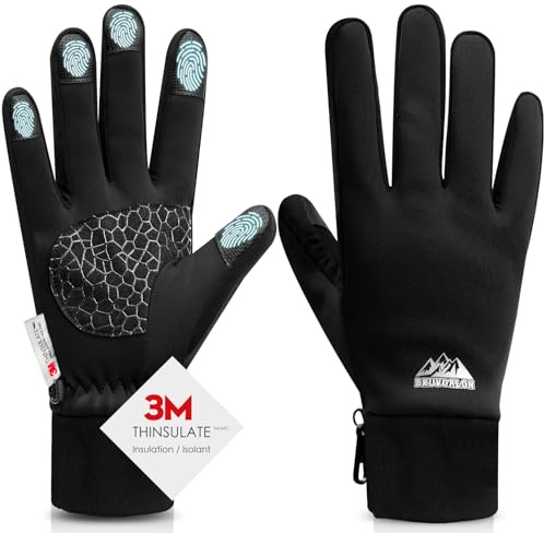 Bruvoalon Winter Gloves for Women & Men, 3M Thermal Insulation, Lycra Fabric, Touchscreen, Anti-Slip, Black, S