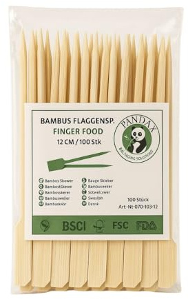 Commerline 100 Stück Spieße Fingerfood | 12 cm Holzspieße aus Bambus | Cocktailspieße für Mini Burger und Sandwich | Bambusspiesse für Snack und Marshmallow | Schaschlikspiesse Holz