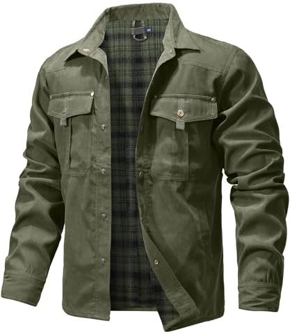 Zaitun Men's Flannel Lined Shacket Jacket Plaid Brushed Lining Cowboy Western Twill Outdoor Shirt Jacket
