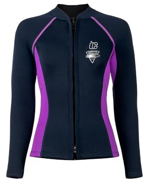 Oyolan Giacca in neoprene da 3 mm da donna in tessuto felpato, a maniche lunghe, con cerniera, top da snorkeling, nuoto, blu scuro, XL