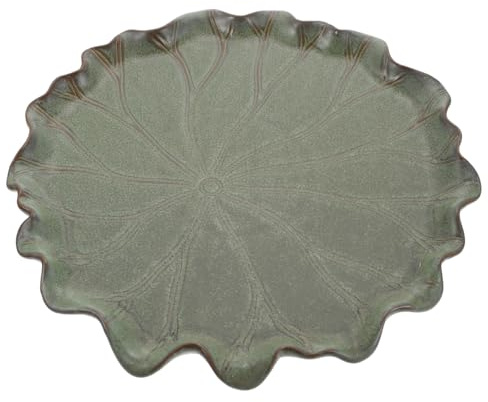 DEARMAMY Bandeja para Macetas de Cerámica en Forma de Hoja de Loto, Plato Decorativo para Bonsái, Suculentas y Plantas, Base de Drenaje Antideslizante y Elegante para Jardín, Interior y Balcón
