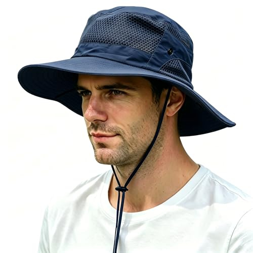 Sombrero Sol Hombre Pescador Anti-UV UPF 50+ ala Ancha Impermeable Plegable