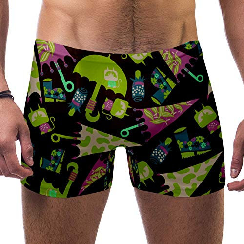 Lorvies Herren Badehose mit Regenschirm-Muster, kurz, quadratische Beine, schnell trocknend, Größe S Gr. XXL, multi