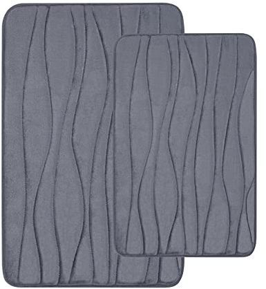 Homaxy Badteppich aus Memory-Schaum, 2-teiliges Set, rutschfeste und saugfähige Badematte, maschinenwaschbar (40 x 60 cm + 50 x 76 cm, dunkelgrau)