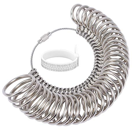 Ringgrößen und Fingergrößen Metall zur Schmuckherstellung Ringgrößenmesser Set zum Messen von Größen bis 36 (Größen: 41-76) Messwerkzeug für Damen und Herren
