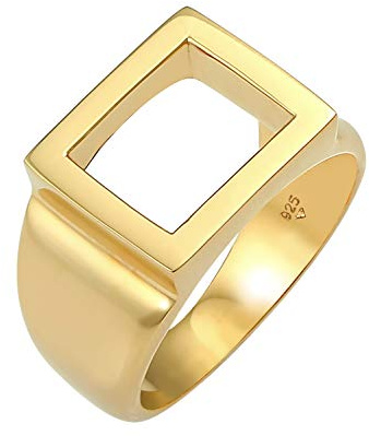 Kuzzoi Anello con sigillo da uomo, in argento Sterling 925 placcato oro (13 mm) con superficie rettangolare, anello dorato da uomo, misura 60-66 e Argento, 66, colore: gold, cod. 0612380120_66