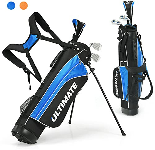 DORTALA 31'' Junior Complete Golf Club Set for Age 11 to 13, Includes 3# Fairway Wood, 7# & 9# Irons, Putter, Head Cover, Golf Stand Bag, Perfect for Children, Kids, Boys & Girls, Blue