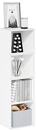 Furinno PASIR Book Shelf, 4-Tier Modern Bookshelf, Open Shelves Bookcase 9 x 12 x 42, for Living Room, Bedroom, Home Office, White