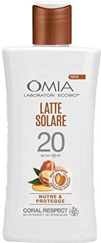 Omia, Latte Solare Protettivo Nutre SP20 Viso e Corpo Protegge con Olio di Argan del SPF Marocco 20, Protezione Solare Bassa, Dermatologicamente Testato, Flacone da 200 ml