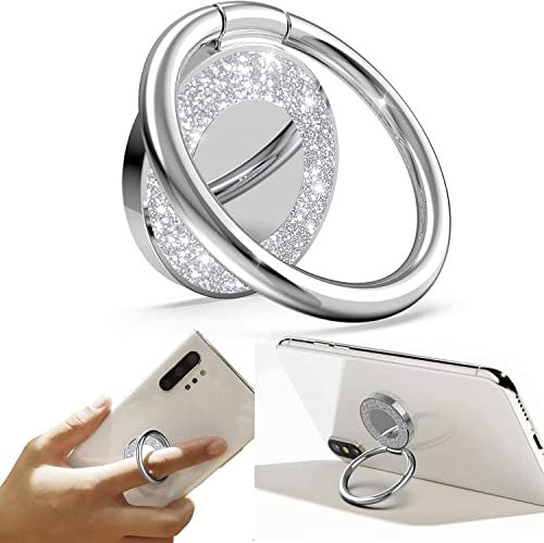 QZCQLLM Cell Phone Ring Holder Finger Ring Grip Kickstand, Compatible with All Smartphone/Phone Cases (Silver)