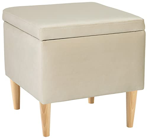 LORDLY Puf Almacenaje, Taburete Tapizado Johnson Nat 41x41cm - Beige Terciopelo, Reposapiés Cuadrado, Puff Acolchado de Almacenamiento con Tapa, Banco, Asiento para Entrada Salón Dormitorio