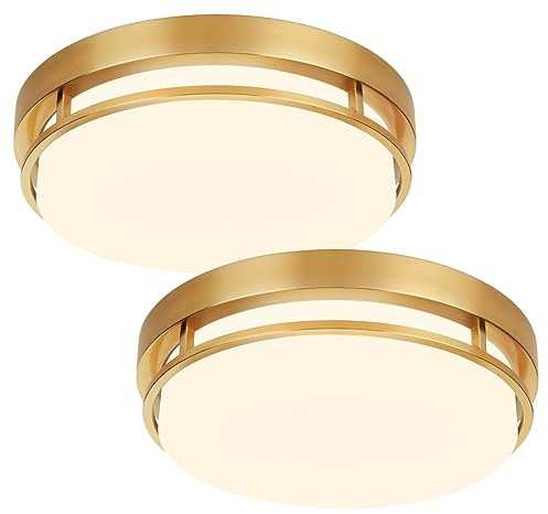 Xbuyee 2Pack LED Flush Mount Ceiling Light Fixture 13 20W, 3000/4000/5000K Color Selectable, Dimmable Ceiling Lamp for Kitchen, Hallway, Stairwell, Gold, ETL