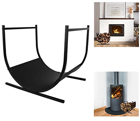 LZQ Étagère à bois de cheminée en métal demi-cercle pour bois de cheminée, aide à l'empilage, noir, étagère à bois de chauffage, support pour bois de cheminée, 44,5 x 37,5 x 40 cm