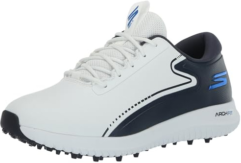 Skechers Mens Max 2 Arch Fit Waterproof Spikeless Golf Shoe, White/Navy Blue, 8.5 UK Wide