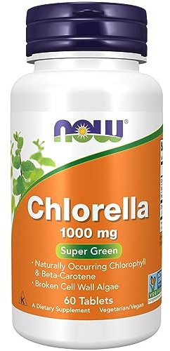 Now Foods, Clorella, 1000 mg, con Pareti Cellulari Rotte, 60 Compresse vegane, Testato in Laboratorio, Senza Soia, Senza Glutine, Vegetariane, Senza OGM