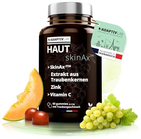 AdaptivLAB SkinAx HAUT Vegetarisch und Vegan Nahrungsergänzungsmittel Gummibärchen - Anti Stress Supplements mit Vitamin C, Traubenkern-Extrakt und Zink