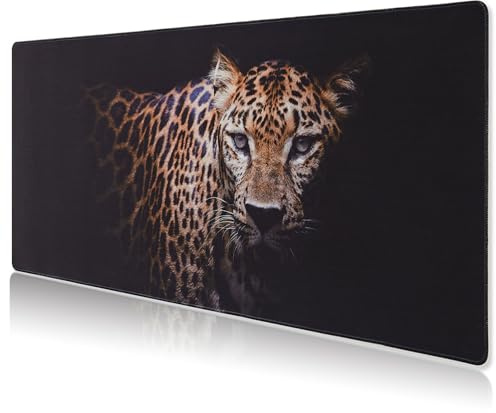 DOBAOJIA Tapis de Souris 900x400mm, Tapis de Souris XXXL Gaming, Sous Main de Bureau, Tapis de Clavier et Souris, Tapis de Ordinateur Bureau, surface anti-débordement et base antidérapante, Léopard