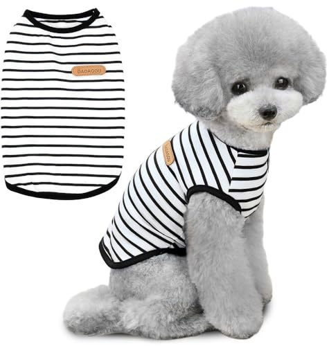 Voarge - Maglietta con strisce di cane, magliette estive per cani, abbigliamento in morbido cotone per cuccioli, top tank per animali domestici, maglietta basic a maniche corte per chihuahua