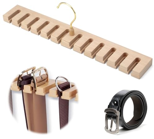 Portacravatte da Armadio in Legno, 12 Posti Portacinture, Appendiabiti per cintura, Organizzatore per Cinture con Gancio per Cravatta per Appendere Cinture, Sciarpe, Accessori - Gancio Girevole