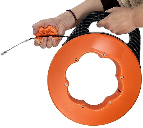 IRSCorp Aiguille Tire Fil 30m Flexible Spiralé Aiguille Tire Fil Avec Coque en Plastic électrique de Outil d'extraction de Câble Amélioré (Coque Orange, 30M PET Fil Noir)