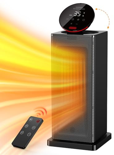 QEXREED Heater, 2000W, PTC Electric Heater with ECO Mode, 90°Oscillation, 24H Timer, Thermostat, 4 Modes, LED Touch, Remote Control, Overheating Protection, Fan Heater for home