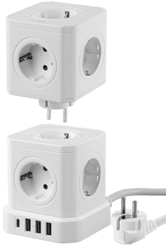 Multiprise colonne 9 prises avec 4 ports USB - coloris blanc [revolt]