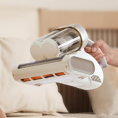 Tjean UV Milbensauger für Matratzen – Doppelter Staubbehälter, UV-Licht & Ultraschall, HEPA-Filter, Heißer Wind Funktion – Gegen Milben, Staub & Tierhaare auf Matratzen, Sofas, Teppichen