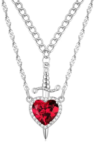 Kabwea 1 Cadena de Amistad de Corazón Rojo para Parejas, Regalos Románticos para Mujeres, Collar de Parejas, Regalo de Corazón