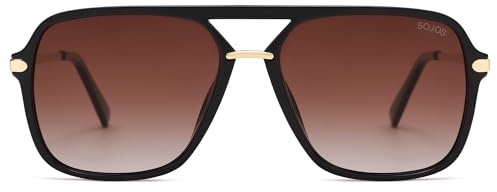 SOJOS Sunglasses for Women & Men, Square, Retro, Polarized Lens, Trendy Aviator, 90s Shades (SJ2229,Black Brown)