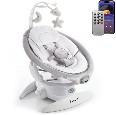 Babywippe Elektrisch 3 in 1 Zoicay Elektrische Wippe baby mit 9 Schwingmodi für Neugeborene Vibrations und Timing Musik Funktion, Fernbedienung & Bluetooth Control für Indoor Outdoor (Weiß)